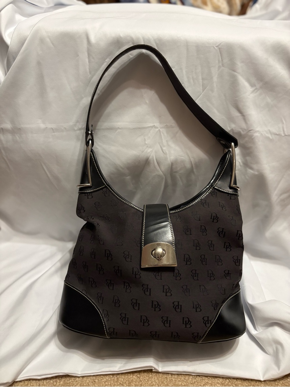 Dooney & Bourke Black Monogram Shoulder Bag with Silver Hardware